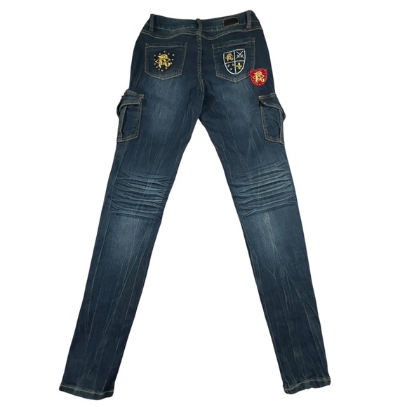 Rocawear 1999 Jean Skinny Cargo MidRise Size 7 Stretch Denim Hip Hop 90s‎ Logo - Picture 3 of 7